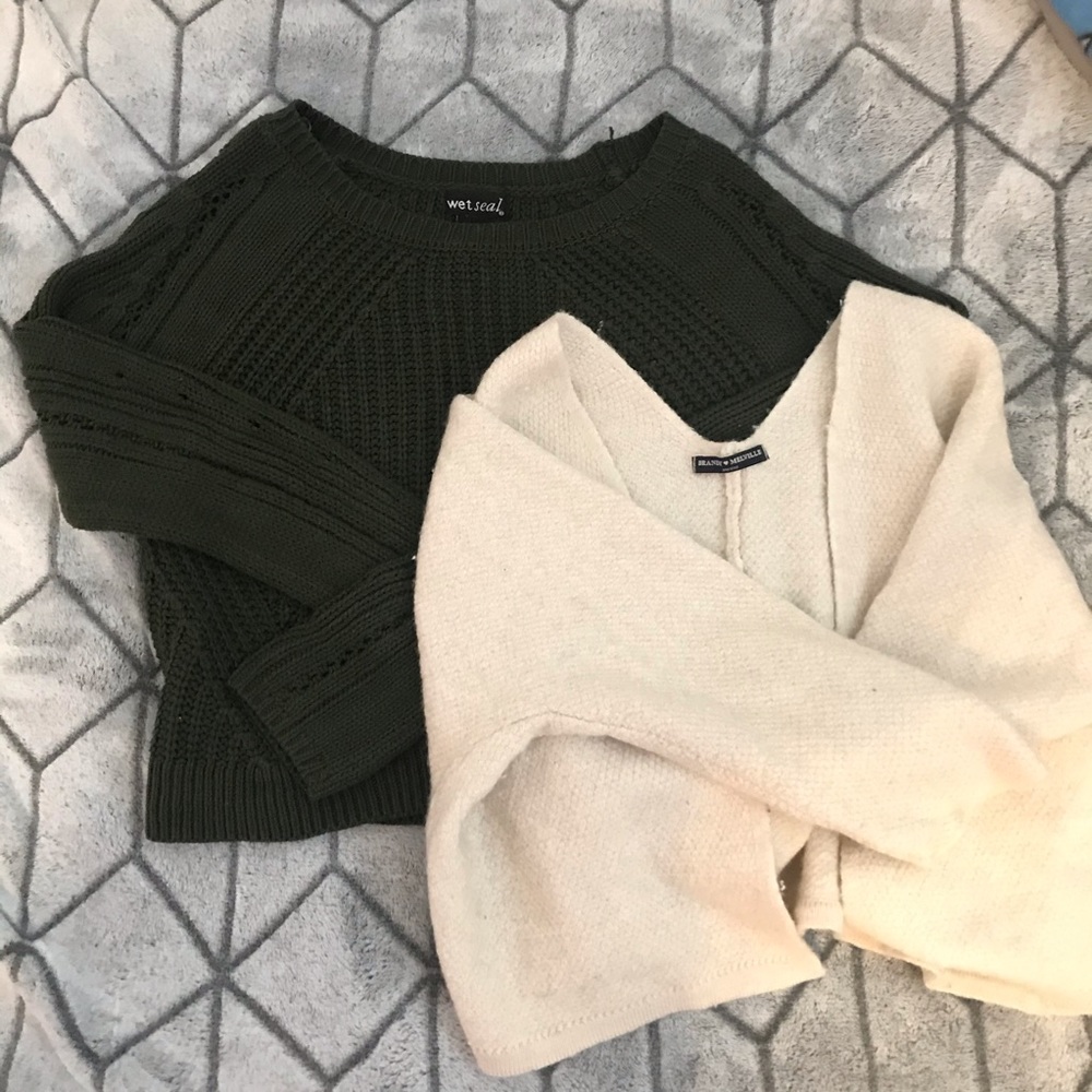 Green and cream sweater bundle